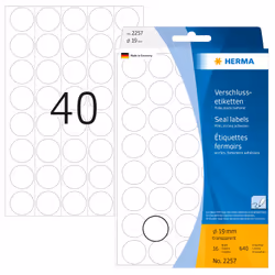 HERMA Seal labels Ø 19 mm round transparent extra strong adhesion film matt 640 pcs., 640 pc(s), 16 sheets