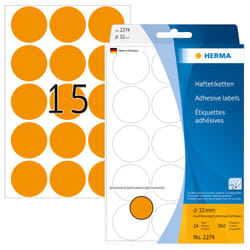 HERMA Multi-purpose labels/colour dots Ø 32 mm round luminous orange paper matt hand inscription 360 pcs.