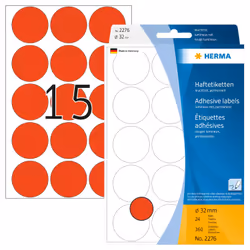 HERMA Multi-purpose labels/colour dots Ø 32 mm round luminous red paper matt hand inscription 360 pcs., Red, Circle, Cellulos ...
