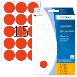 HERMA Multi-purpose labels/colour dots Ø 32 mm round luminous red paper matt hand inscription 360 pcs.