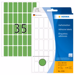 HERMA Multi-purpose labels 12x30 mm green paper matt hand inscription 1120 pcs., Green, Rounded rectangle, Cellulose, Paper, ...