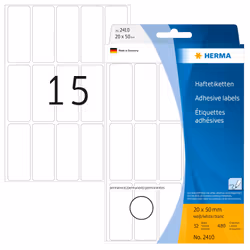 HERMA Multi-purpose labels 20x50 mm white paper matt hand inscription 480 pcs., White, Rounded rectangle, Cellulose, Paper, 3 ...