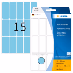 HERMA Multi-purpose labels 20x50 mm blue paper matt hand inscription 480 pcs., Blue, Rounded rectangle, Cellulose, Paper, 32 ...