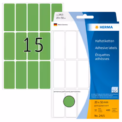 HERMA Multi-purpose labels 20x50 mm green paper matt hand inscription 480 pcs., Green, Rounded rectangle, Cellulose, Paper, 3 ...