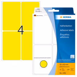 HERMA Multi-purpose labels 52x82 mm yellow paper matt hand inscription 128 pcs., Yellow, Rounded rectangle, Cellulose, Paper, ...