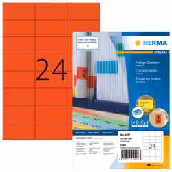 HERMA Coloured Labels A4 70x37 mm red paper matt 2400 pcs., Red, Rectangle, Permanent, Paper, Matte, Laser/Inkjet