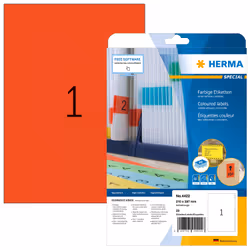 HERMA Coloured Labels A4 210x297 mm red paper matt 20 pcs., Red, Self-adhesive printer label, A4, Paper, Laser/Inkjet, Remova ...