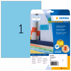 HERMA Coloured Labels A4 210x297 mm blue paper matt 20 pcs., Blue, Rectangle, Removable, Paper, Matte, Laser/Inkjet
