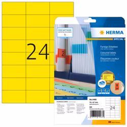 HERMA Coloured Labels A4 70x37 mm yellow paper matt 480 pcs., Yellow, Self-adhesive printer label, A4, Paper, Laser/Inkjet, R ...
