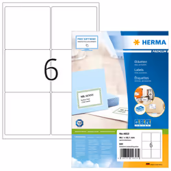 HERMA Address labels Premium A4 99.1x93.1 mm white paper matt 600 pcs., White, Paper, Laser/Inkjet, Matte, Permanent, Rounded ...