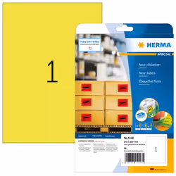 HERMA Neon labels A4 210x297 mm luminous yellow paper matt 20 pcs., Yellow, Rectangle, Permanent, Paper, Matte, Laser/Inkjet