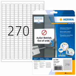 HERMA Removable labels A4 17.8x10 mm white Movables/removable paper matt 6750 pcs., White, Self-adhesive printer label, A4, P ...