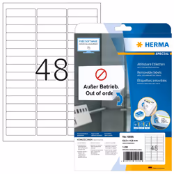 HERMA Removable inscription strips A4 63.5x16.9 mm white Movables/removable paper matt 1200 pcs., White, Rounded rectangle, R ...