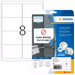 HERMA Repositionable address labels A4 99.1x67.7 mm white Movables paper matt 200 pcs., White, Paper, Laser/Inkjet, Matte, Re ...