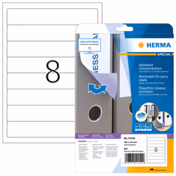 HERMA Removable file labels A4 192x34 mm white Movables/removable paper matt opaque 200 pcs., White, Self-adhesive printer la ...
