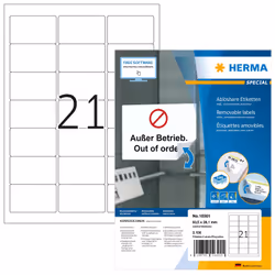 HERMA Repositionable address labels A4 63.5x38.1 mm white Movables paper matt 2100 pcs., White, Paper, Laser/Inkjet, Matte, R ...