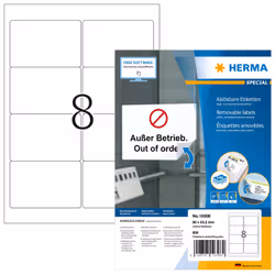 HERMA Removable labels A4 96x63.5 mm white Movables/removable paper matt 800 pcs., White, Rounded rectangle, Removable, Paper ...