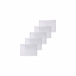 20051 Document Wallets A5 Transparent White Pack of 5 Small Transparent Pockets Envelopes with Press Stud Closure Plastic Env ...