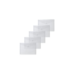 20051 Document Wallets A5 Transparent White Pack of 5 Small Transparent Pockets Envelopes with Press Stud Closure Plastic Envelopes for School,