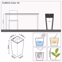 Lechuza CUBICO Color 40 Self Watering Planter Large Garden Flower Plant Pot Plastic Indoor/Outdoor Floor Planter - Additional view 7