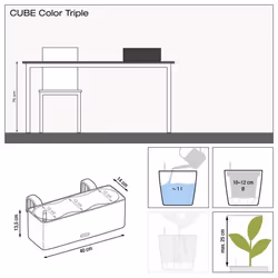 LECHUZA CUBE Color Triple Slate Hanging Poly Resin Table Self-watering Planter H14 L40 W14 cm - Additional view 4