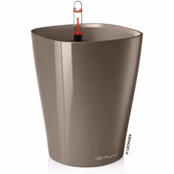 LECHUZA DELTINI Table Shiny Taupe Poly Resin Table Self-watering Planter with Substrate D14 H18 cm