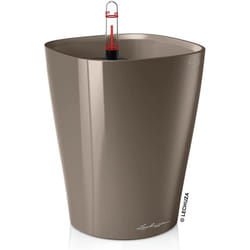 LECHUZA DELTINI Table Shiny Taupe Poly Resin Table Self-watering Planter with Substrate D14 H18 cm