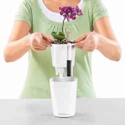 LECHUZA MINI DELTINI Table White High-Gloss Poly Resin Self-watering Planter with Substrate D10 H13 cm