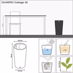 LECHUZA CILINDRO Cottage 32 Grey Plastic 1 pc(s)