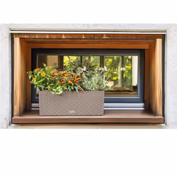 LECHUZA BALCONERA Cottage Poly Resin Window Box Self-watering Planter with Substrate - Light Grey, H19 L50 W19 cm