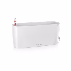 LECHUZA DELTA 10 White High Gloss Poly Resin Table Self-watering Planter with Substrate H13 L30 W11 cm
