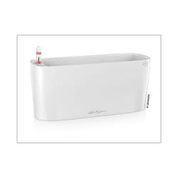 LECHUZA DELTA 10 White High Gloss Poly Resin Table Self-watering Planter with Substrate H13 L30 W11 cm