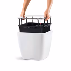 LECHUZA Table Planter Standing Flower Pot High Gloss White/Metallic Charcoal - White High Gloss, H20 L21 W21 cm