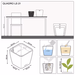 LECHUZA Table Planter Standing Flower Pot High Gloss White/Metallic Charcoal - White High Gloss, H20 L21 W21 cm - Additional view 8