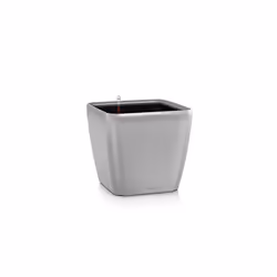 LECHUZA QUADRO LS 21 Silver Metallic Poly Resin Table Self-Watering Planter with Substrate H20 L21 W21 cm