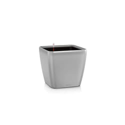 LECHUZA QUADRO LS 21 Silver Metallic Poly Resin Table Self-Watering Planter with Substrate H20 L21 W21 cm