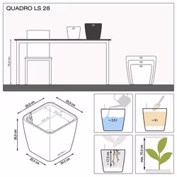 LECHUZA QUADRO LS 28 Scarlet Red High Gloss Poly Resin Table Self-watering Planter with Substrate H26 L28 W28 cm