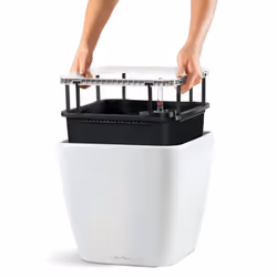 LECHUZA Planter Quadro 35 LS ALL-IN-ONE High-Gloss White Pot Raised Bed 16160