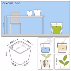 LECHUZA Planter Quadro 35 LS ALL-IN-ONE High-Gloss White Pot Raised Bed 16160