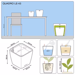 LECHUZA Planter Flower Pot Plant Pot QUADRO LS 43 ALL-IN-ONE Charcoal 16183