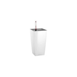 LECHUZA MAXI CUBI White High Gloss Poly Resin Table Self-watering Planter with Substrate H26 L14 W14 cm