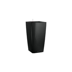 LECHUZA CUBICO 22 Black High Gloss Poly Resin Table Self-Watering Planter with Substrate H41 L22 W22 cm