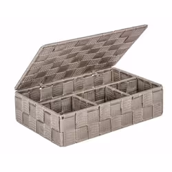 WENKO Organizer Adria small with lid Taupe 4 separations, Storage basket, Taupe, Rectangular, Polyurethane (PU), Polyvinyl ch ...