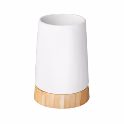 WENKO Toothbrush tumbler Bamboo, Freestanding toothbrush holder, Bamboo, Ceramic, White, Wood, Table, 85 mm, 85 mm