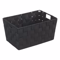 WENKO Storage basket Adria Black Size S bathroom basket, Storage basket, Black, Rectangular, Polyurethane (PU), Polyvinyl chl ...
