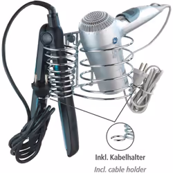 Wenko Milano Bathroom Hair Dryer & Hair Straightener Holder, Cable Holder, Steel