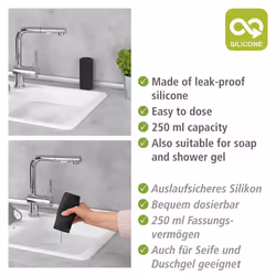 Easy Squeez-e washing-up liquid dispenser, kitchen organisation system, easy dosage, soap dispenser made of leak-proof silicone, capacity 250 ml, Ã 6