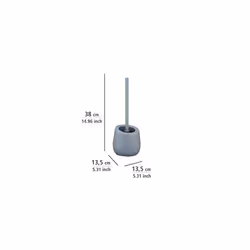Wenko Badi Grey Toilet Brush Holder with Silicone Bristles and Edge Brush, Ceramic, 13.5 x 38 x 13.5 cm, Grey