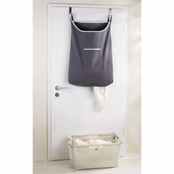 WENKO Canguro laundry basket 65 L Cotton, Stainless steel Grey, Silver