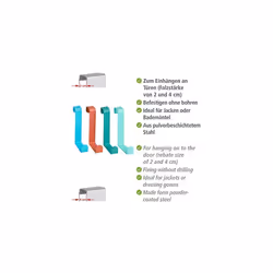 4 Hooks Steel Over Door Coat Hooks 7.6 x 1.2 x 6 cm Multi-Coloured